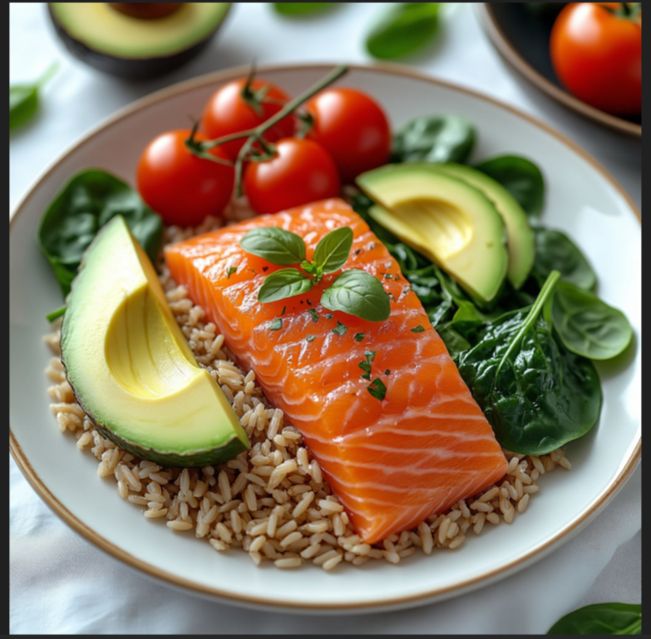 Сочный боул с бурым рисом и рыбой