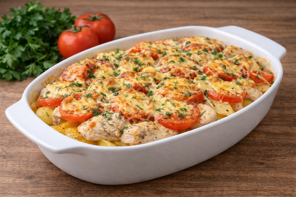 Неповторимый уют семейного ужина: картошка с куриным филе и помидорами