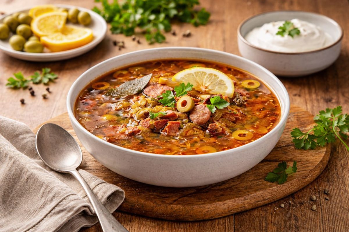 Солянка с копчёностями: идеальный суп для холодных дней
