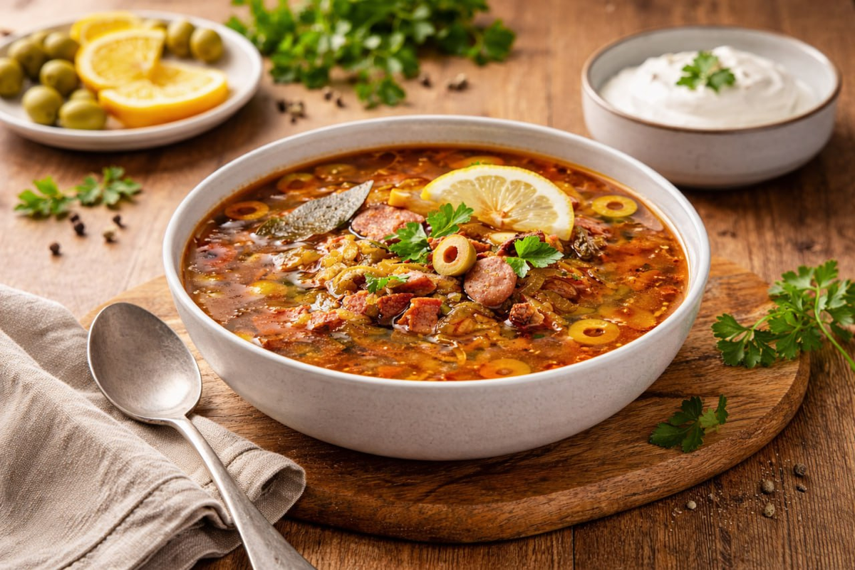 Солянка с копчёностями: идеальный суп для холодных дней
